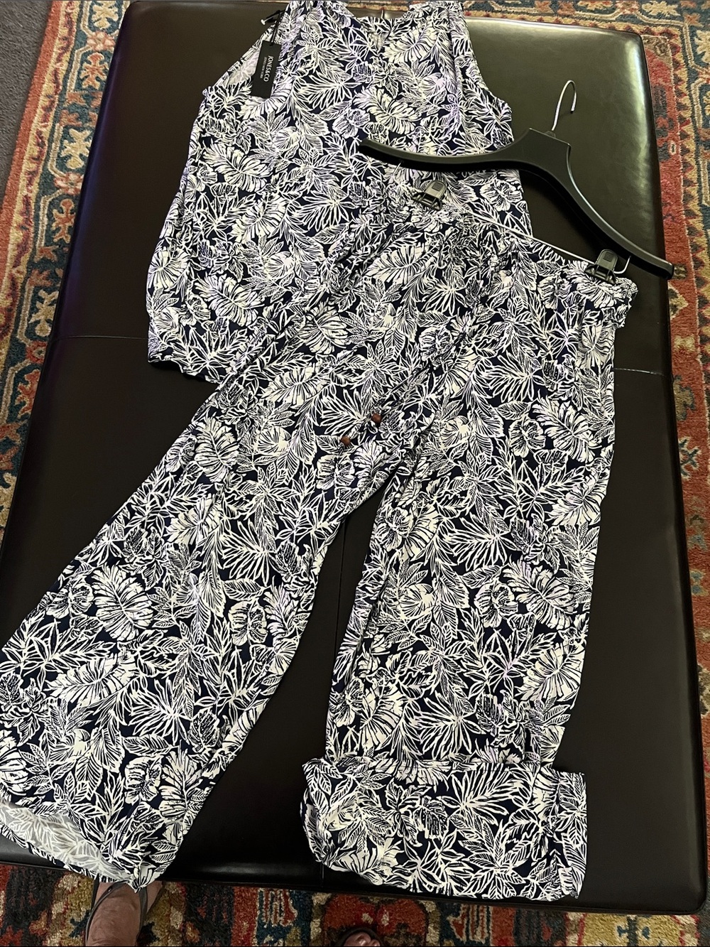 Women’s Navy & White Floral Wide-Leg Summer Pantsuit